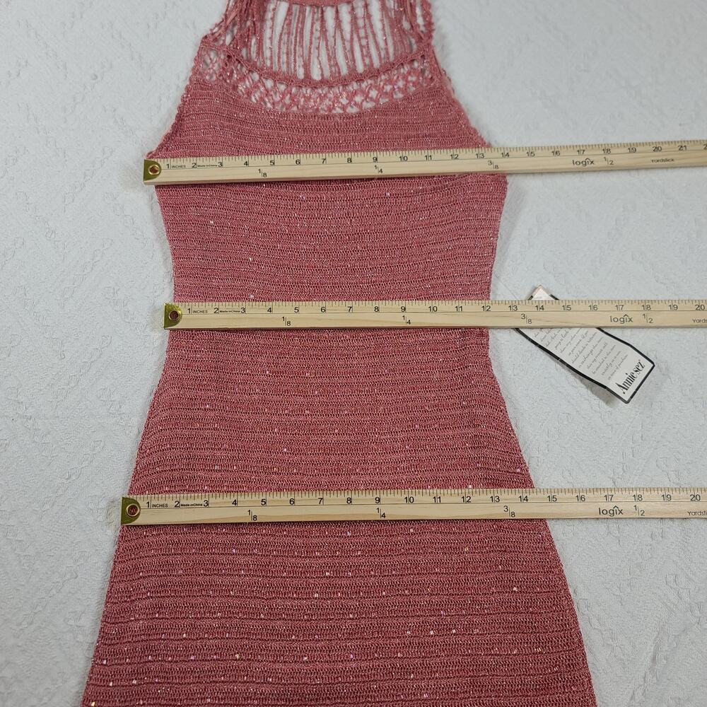 Basix II womens pink crochet beaded halter top dress Size Small Cocktail Party - Picture 9 of 14